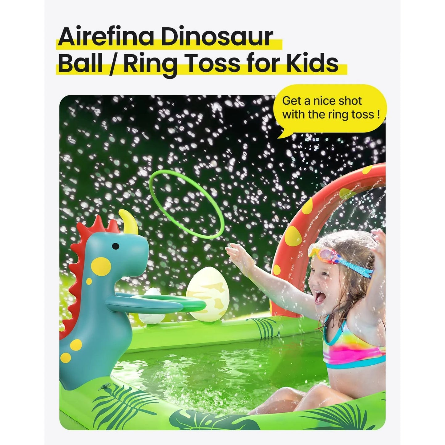 Dino Planet Inflatable Play Center, Airefina Kids Pool, 97"x76"x41" Summer Swim Blow up Kiddie Pool