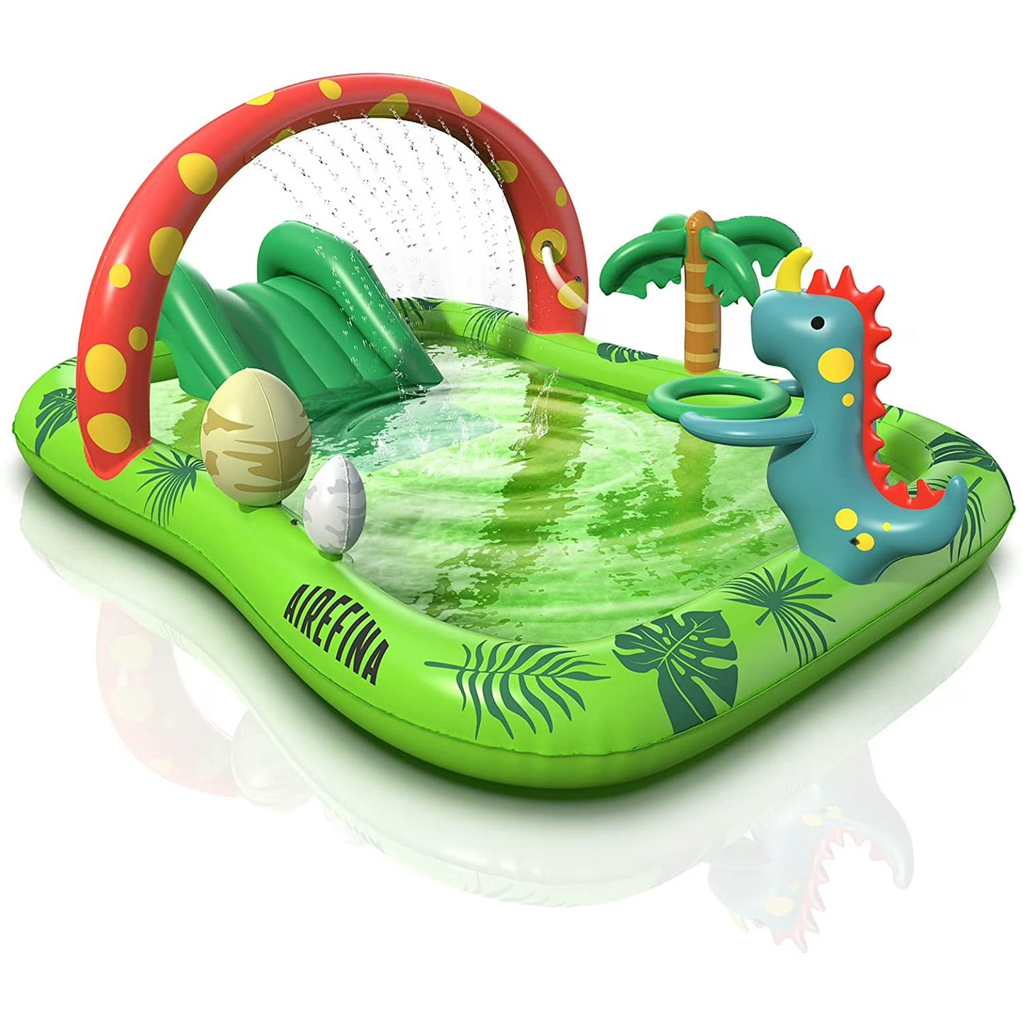 Dino Planet Inflatable Play Center, Airefina Kids Pool, 97"x76"x41" Summer Swim Blow up Kiddie Pool