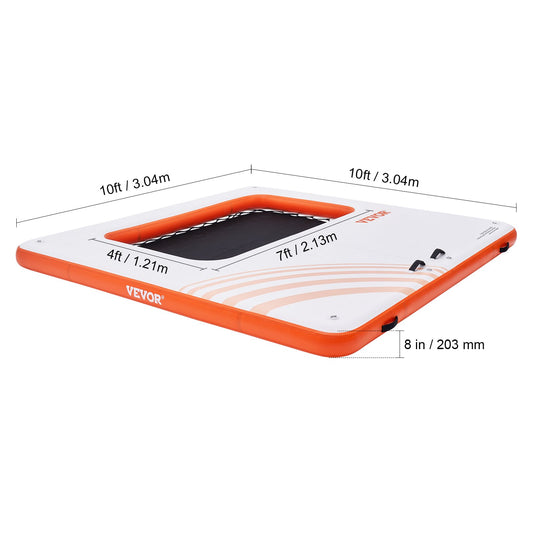 Inflatable Floating Dock, 10x10FT Inflatable Dock Platform with 4*7FT Trampoline Mesh Pool