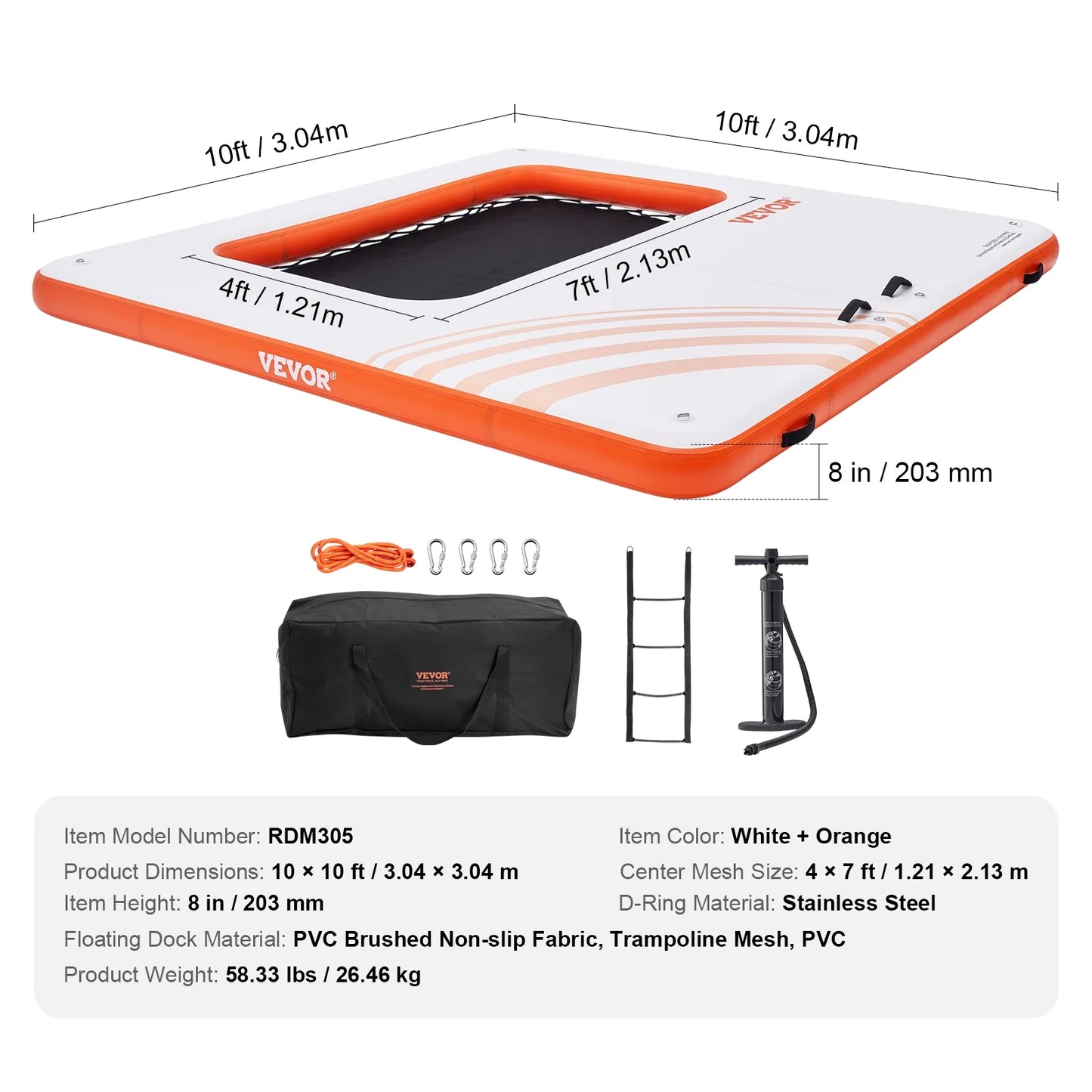 Inflatable Floating Dock, 10x10FT Inflatable Dock Platform with 4*7FT Trampoline Mesh Pool